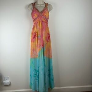 Hailey Logan by Adrianna Papell Beaded Ombre Chiffon Gown sz 3/4 Y2K Event Fairy
